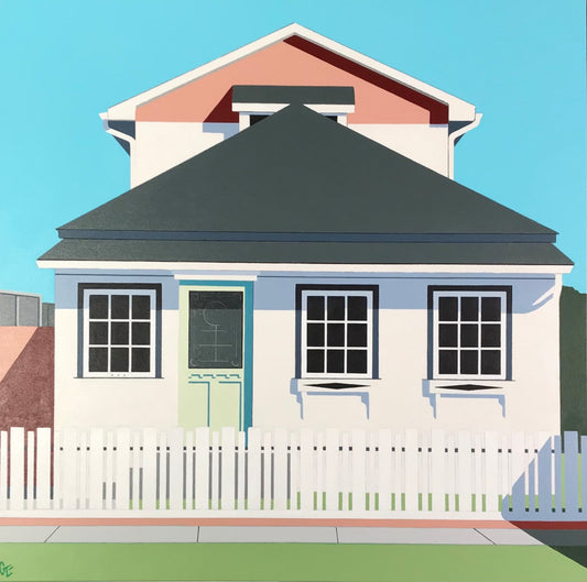 Original acrylic painting by Gordon Leverton depicting residential building at 10 23rd Avenue SE in Calgary Alberta with architectural details