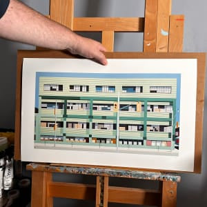 Knowledge by Gordon Leverton depicting 888 Dupont Street warehouse building in Toronto with green balconies
