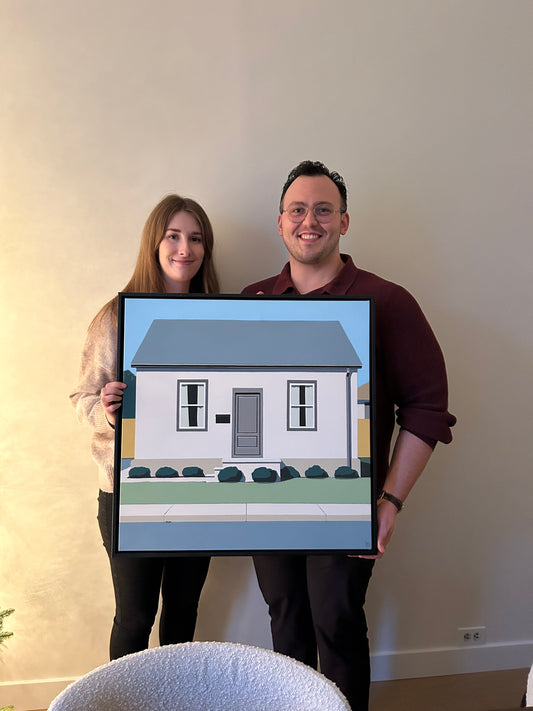 Original acrylic painting by Gordon Leverton depicting residential home on Canada Street in Hamilton Ontario with architectural details