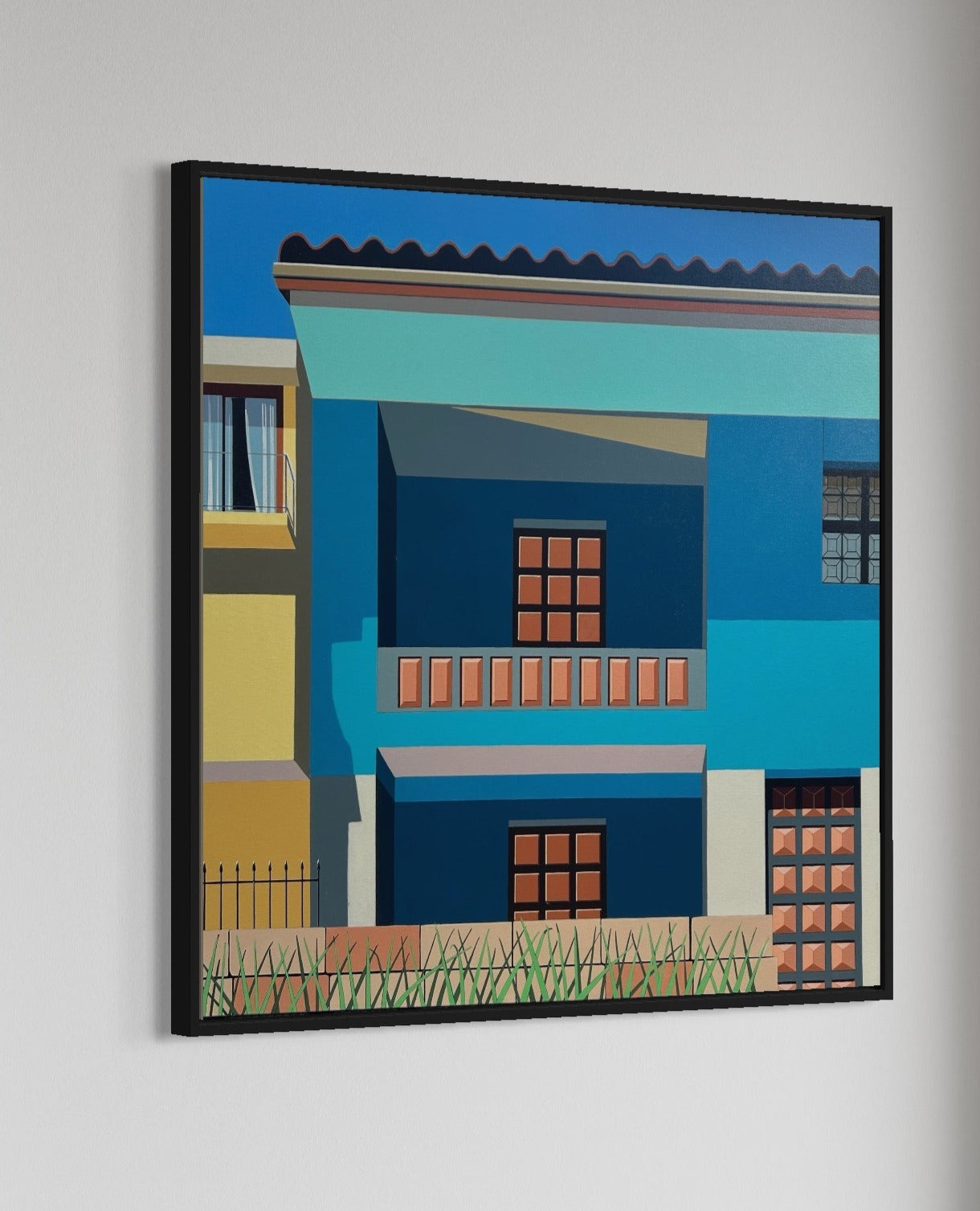 Original acrylic painting Wiñay by Gordon Leverton depicting historic buildings on Jirón de la Unión in Lima Peru with colonial architecture