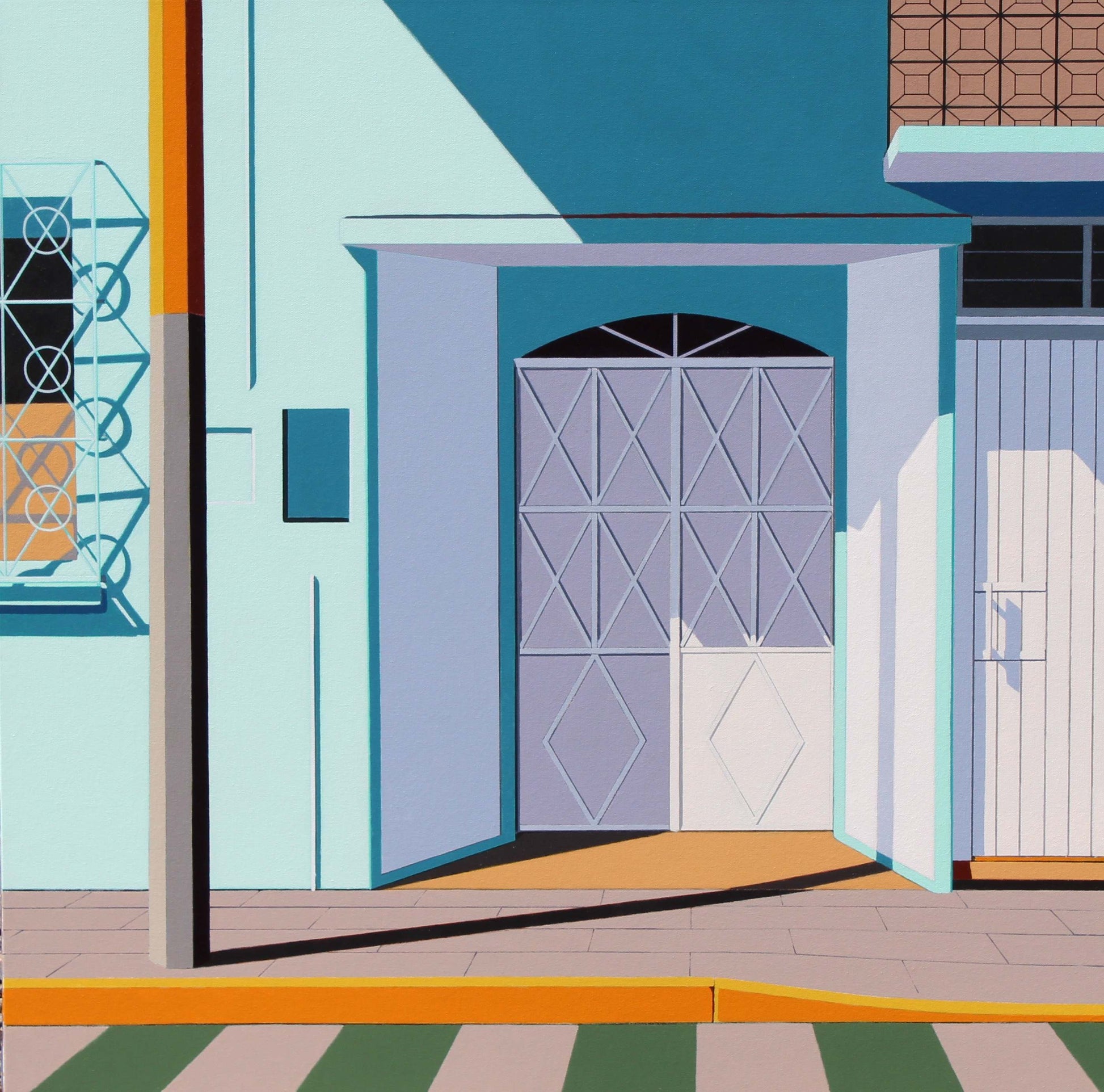 Gordon Leverton - Award winning architectural artist Abasolo - 30x30" - Mexico - Illustration of a house with a blue door and open window
