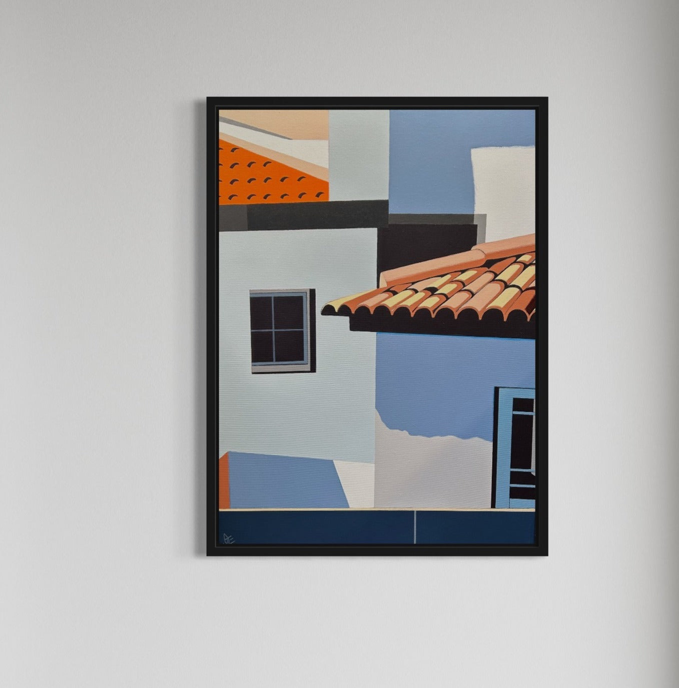 Original acrylic painting Boa Vida by Gordon Leverton depicting Portuguese architecture with colorful urban details