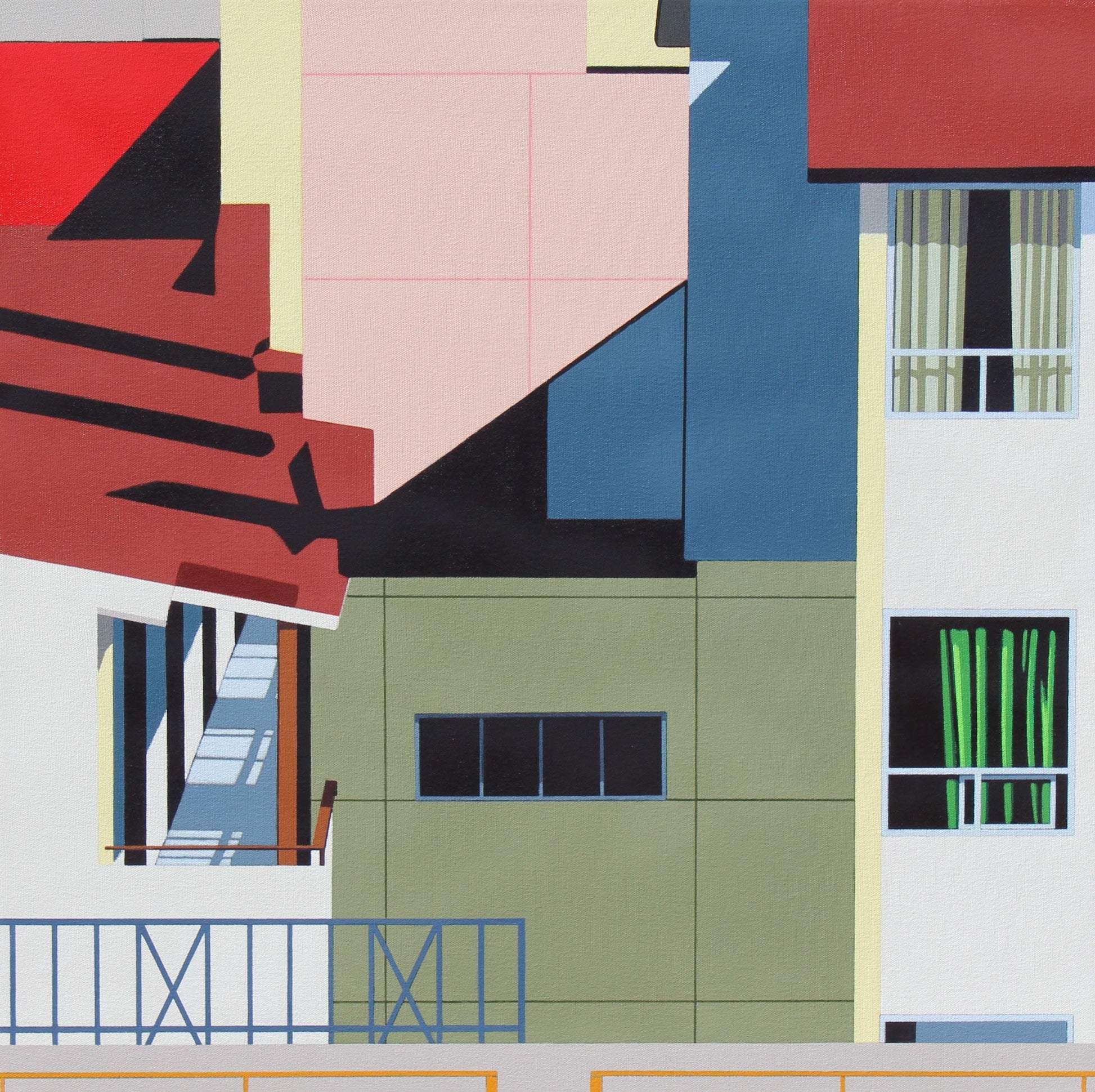 Gordon Leverton - Mexico inspired urban Colorful abstract architectural illustration with geometric shapes and windows. Award Winning Canadian artist