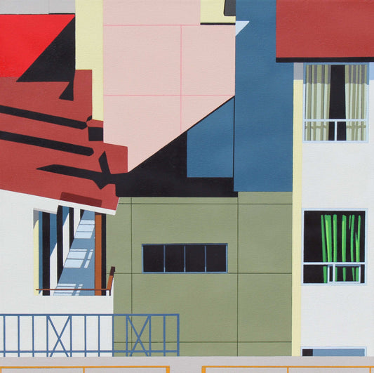 Gordon Leverton - Mexico inspired urban Colorful abstract architectural illustration with geometric shapes and windows. Award Winning Canadian artist