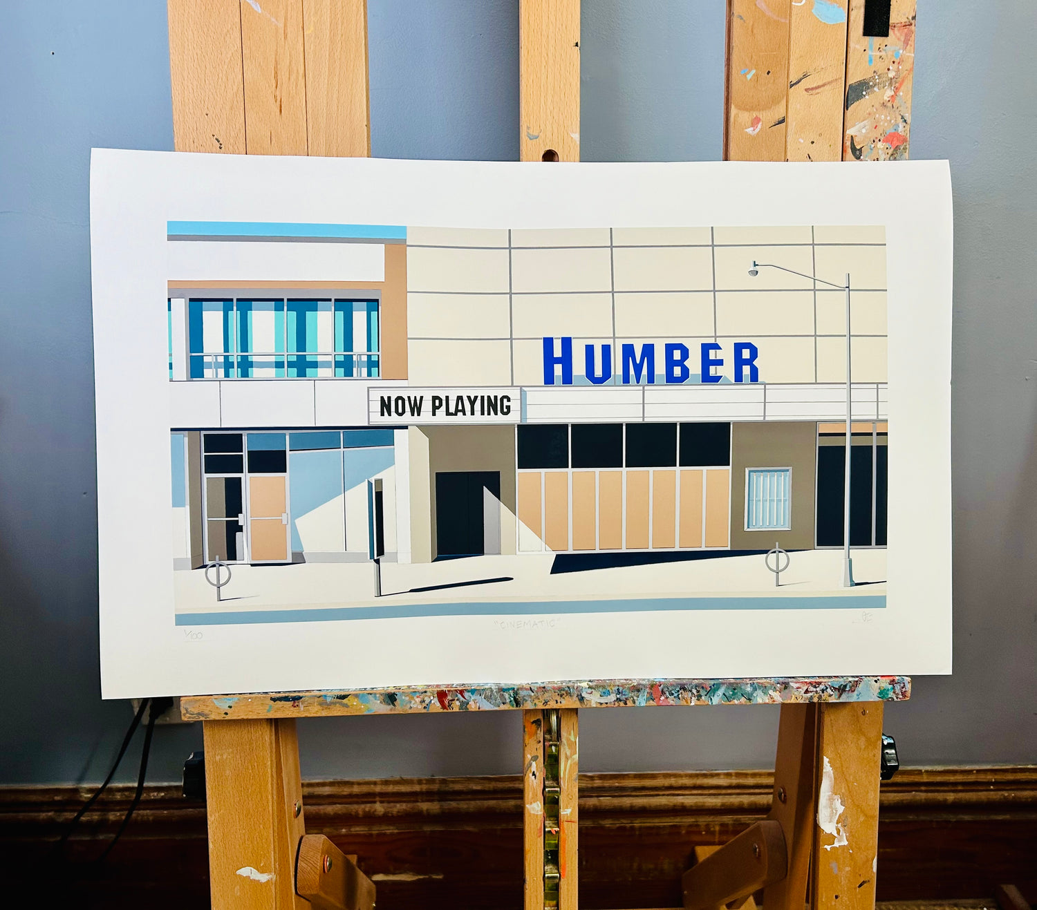 Limited edition print CINEMATIC by Gordon Leverton depicting historic Humber Cinema at Jane and Bloor Streets Toronto with vintage architectural details