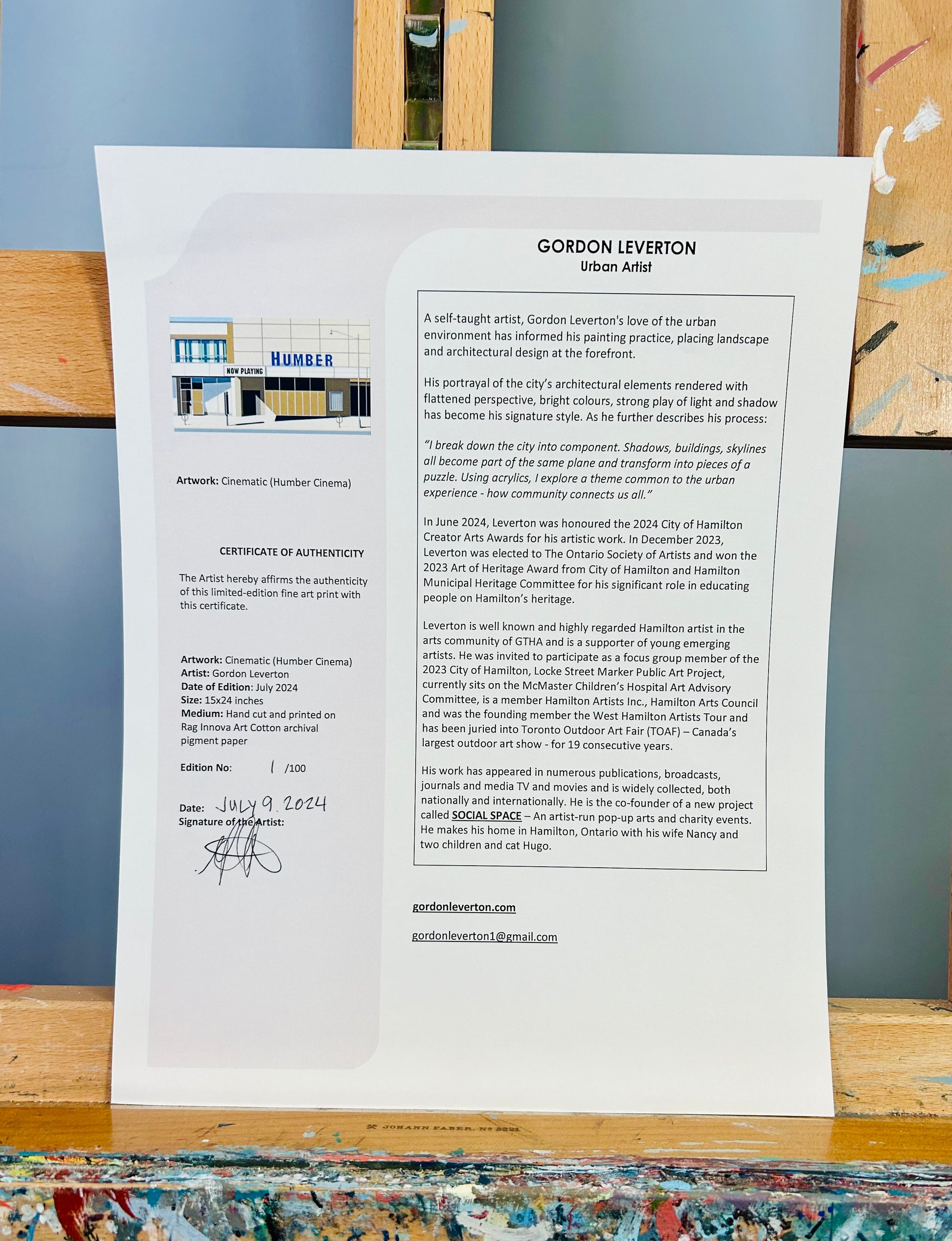 Gordon Leverton - Urban Landscape Artist - Limited Edition Signed Prints of Cinematic (Humber Cinema, Toronto, Ontario) - Letter of Authenticity provided