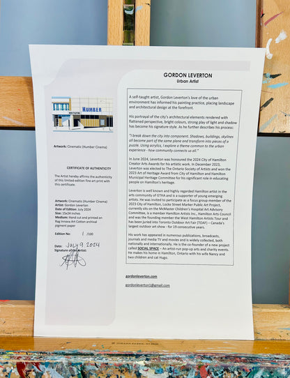 Gordon Leverton - Urban Landscape Artist - Limited Edition Signed Prints of Cinematic (Humber Cinema, Toronto, Ontario) - Letter of Authenticity provided