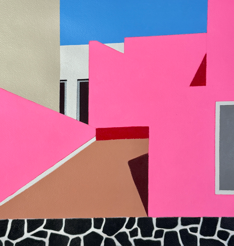 Abstract art piece with geometric shapes and bright colors, by Gordon Leverton