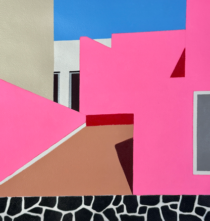 Abstract art piece with geometric shapes and bright colors, by Gordon Leverton