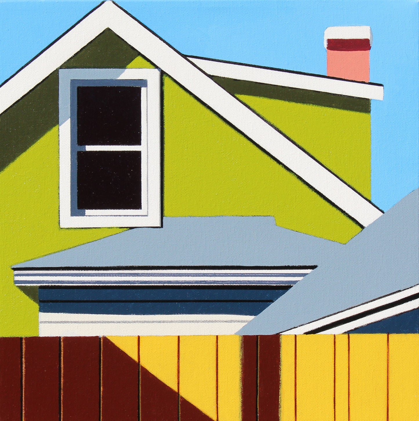 Unity is an original 12x12" acrylic on canvas original painting by Gordon Leverton -known for his bold and vibrant architectural paintings