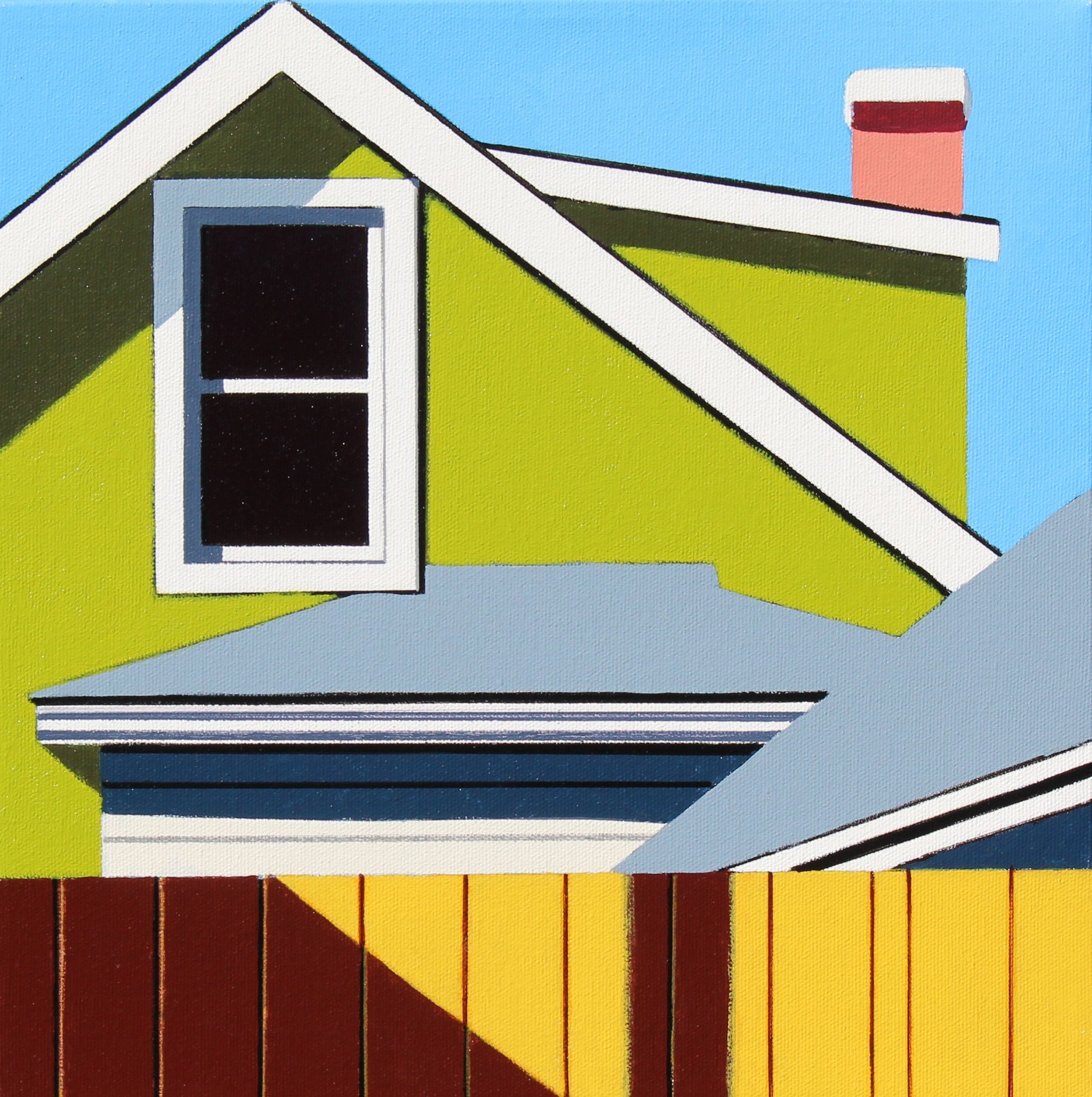 Unity is an original 12x12" acrylic on canvas original painting by Gordon Leverton -known for his bold and vibrant architectural paintings