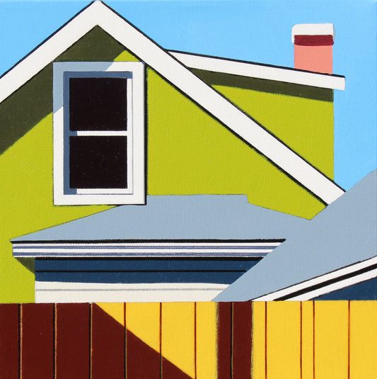 Unity is an original 12x12" acrylic on canvas original painting by Gordon Leverton -known for his bold and vibrant architectural paintings