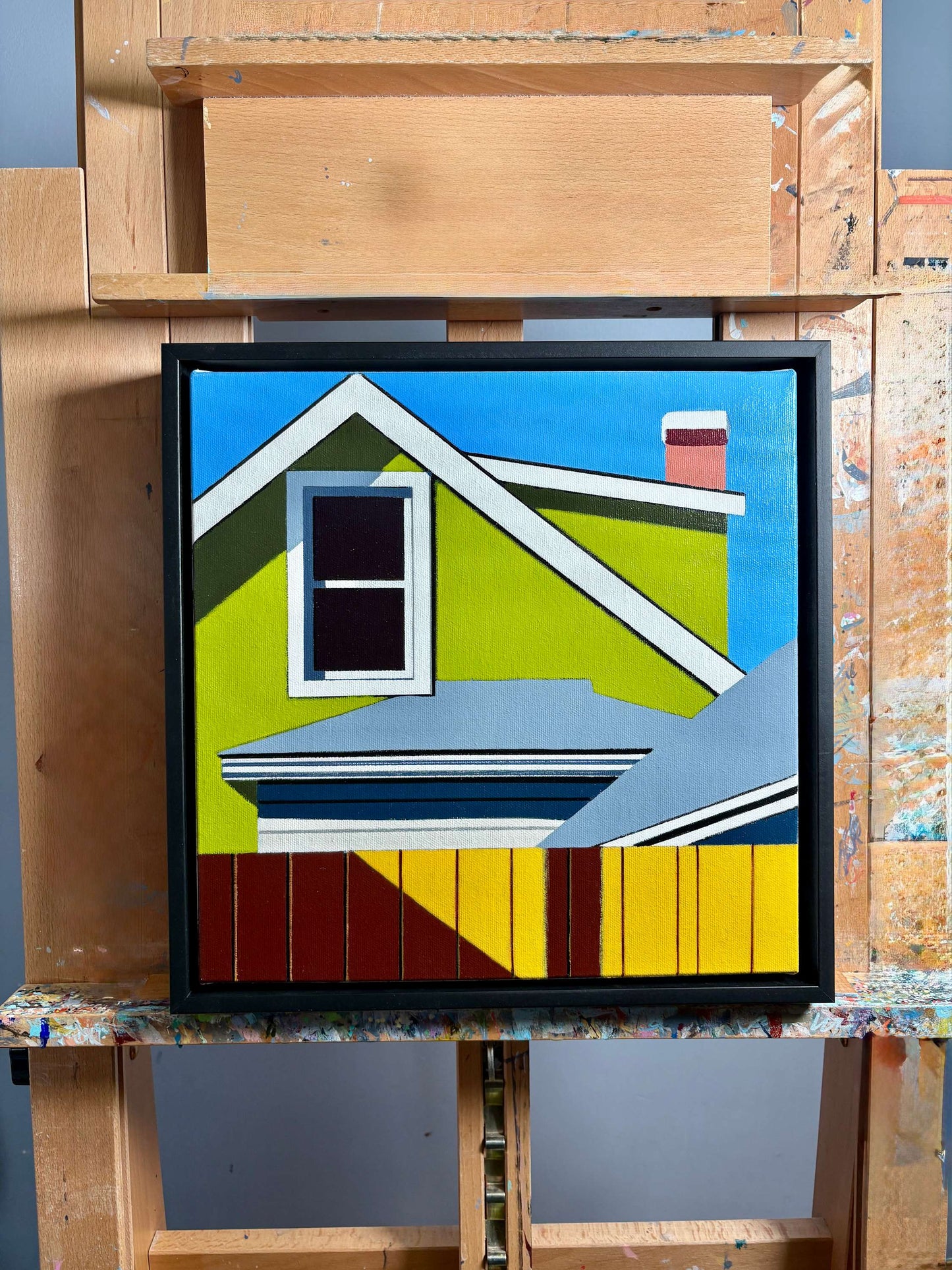 Unity is an original 12x12" acrylic on canvas original painting by Gordon Leverton -known for his bold and vibrant architectural paintings