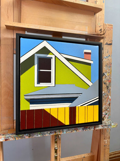 Unity is an original 12x12" acrylic on canvas original painting by Gordon Leverton -known for his bold and vibrant architectural paintings