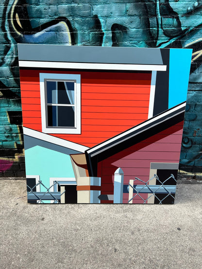 Video - Original acrylic painting TEAM SPIRIT by Gordon Leverton depicting community homes in Hamilton, Ontario, Canada.