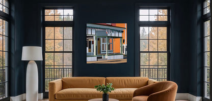 Original acrylic painting Vintage Charm by Gordon Leverton depicting 313 Barton Street corner building in Hamilton with historic storefront architecture - Grocery Store for over 73 years.